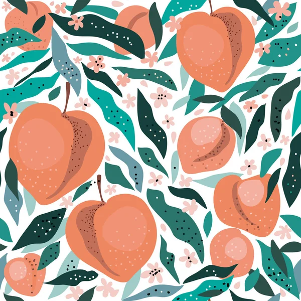 Vackert Sömlöst Mönster Med Persikofrukt För Modern Trendig Sommardesign Sommarvibbar — Stock vektor