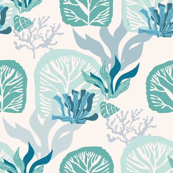 Magnifique Motif Sans Couture Avec Algues Plantes Sous Marines Mer — Image vectorielle