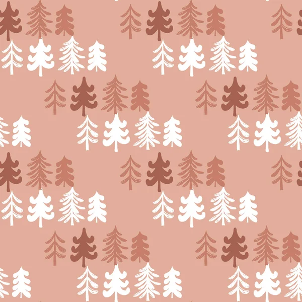 圣诞快乐新年快乐假期艺术背景 手工绘制的圣诞无缝图案与冬天的森林 圣诞节的树 矢量可爱的例证 — 图库矢量图片