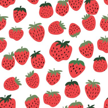 Tekstil, kağıt, kapak, kumaş, iç dekorasyon, ambalaj, duvar kâğıdı, ambalaj için Srawberry Creative Scandinavian yaz dokusu ile kusursuz desen. Vektör illüstrasyonu