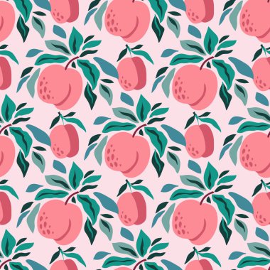 Modern moda yaz tasarımı için erikli, kusursuz bir desen. Tekstil, kağıt, kapak, kumaş, iç dekorasyon, ambalaj, duvar kağıdı ve ambalaj için yaratıcı İskandinav dokusu. Vektör illüstrasyonu