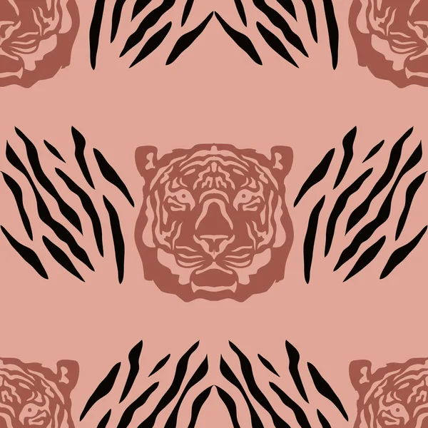 Tiger Beautiful Seamless Pattern Different Colors Cartoon Flat Style Modern — Stock Vector