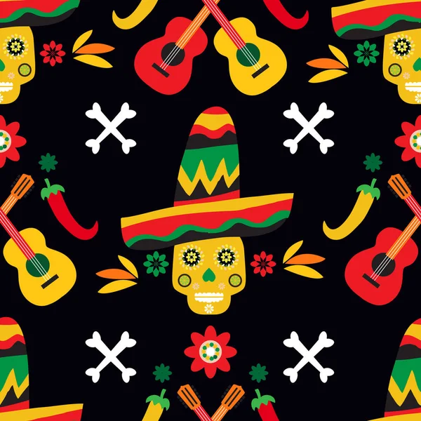 Mexikanische Nahtlose Muster Zuckerschädel Und Blumen Vorlage Für Mexikanische Feier — Stockvektor