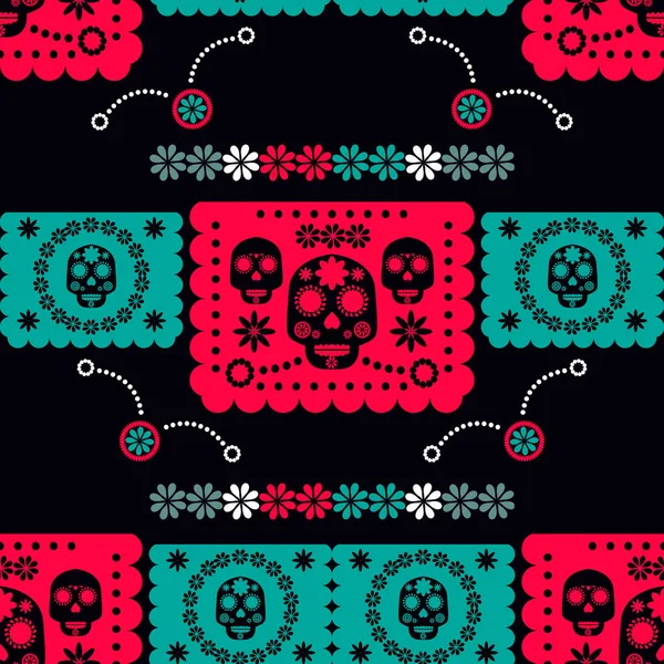 Day Dead Dia Los Muertos Halloween Festive Seamless Pattern Skulls — Stock Vector