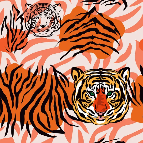 Tigre Hermoso Patrón Sin Costuras Diferentes Colores Estilo Plano Dibujos — Archivo Imágenes Vectoriales