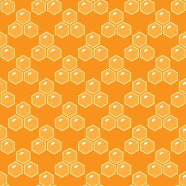 Bal kovanı ve arılarla birlikte düz çizgi film desenleri. Kumaş, ambalaj, tekstil, duvar kâğıdı ve giysi için yaratıcı çocuk dokusu. Vektör illüstrasyonu.