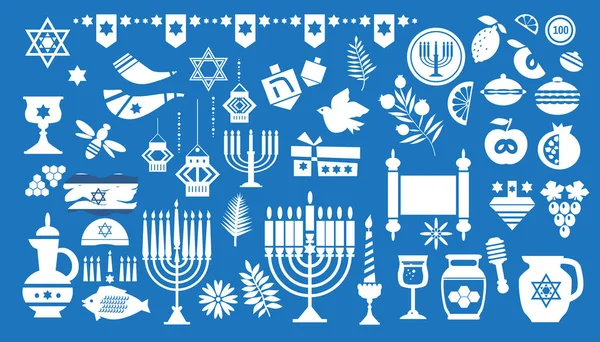 Ікони Релігії Відбуваються Пласкому Карикатурному Стилі Єврейського Свята Чудові Елементи — стоковий вектор