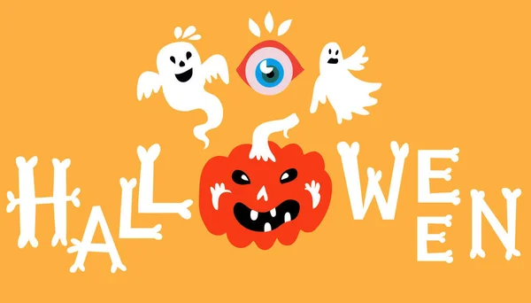 Glad Halloween Mall Affisch Banner Söt Tecknad Stil Ljusa Färger — Stock vektor