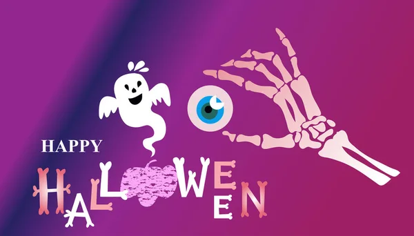 Happy Halloween Plantilla Cartel Pancarta Estilo Dibujos Animados Lindo Colores — Archivo Imágenes Vectoriales