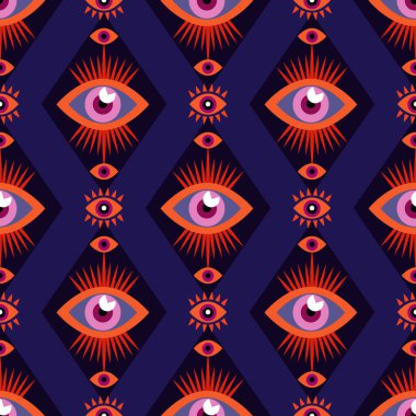 Farklı şekiller, büyü, büyücülük, okült semboller, renkli çizgiler. Tenten tasarımı kumaş, kağıt, tekstil. Vektör Modern Mythic grafik arkaplan çizimi. 