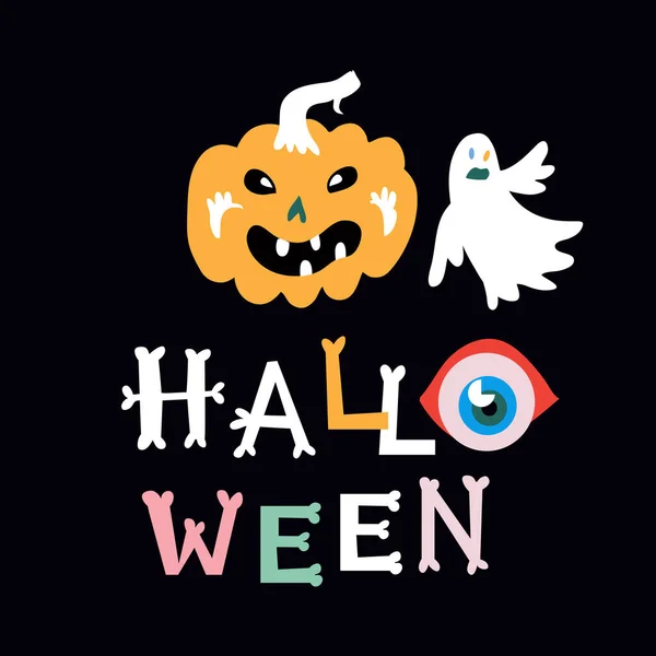 Happy Halloween Sjabloon Poster Banner Leuke Cartoon Stijl Heldere Kleuren — Stockvector