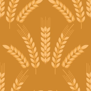 Buğday Kulağı Simgeleri, kusursuz desen, mısır gevreği skeci. Organik buğday, tarımsal ekmek ve doğal yiyecek, Malt Birası baskısı. Sonbahar hasat tasarımı Vektör düz illüstrasyon