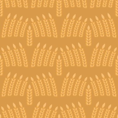 Buğday Kulağı Simgeleri, kusursuz desen, mısır gevreği skeci. Organik buğday, tarımsal ekmek ve doğal yiyecek, Malt Birası baskısı. Sonbahar hasat tasarımı Vektör düz illüstrasyon