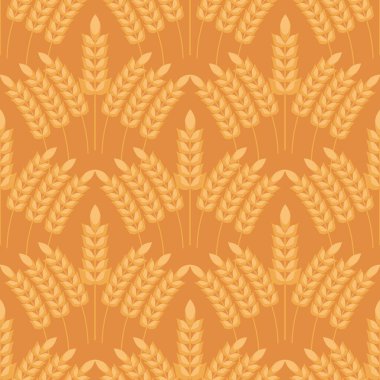 Buğday Kulağı Simgeleri, kusursuz desen, mısır gevreği skeci. Organik buğday, tarımsal ekmek ve doğal yiyecek, Malt Birası baskısı. Sonbahar hasat tasarımı Vektör düz illüstrasyon
