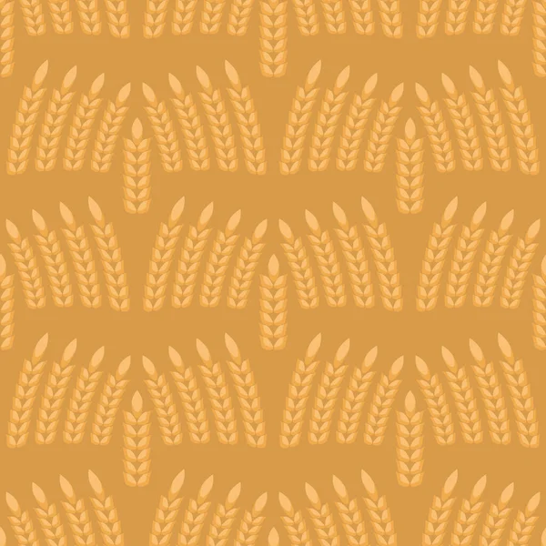 Buğday Kulağı Simgeleri, kusursuz desen, mısır gevreği skeci. Organik buğday, tarımsal ekmek ve doğal yiyecek, Malt Birası baskısı. Sonbahar hasat tasarımı Vektör düz illüstrasyon