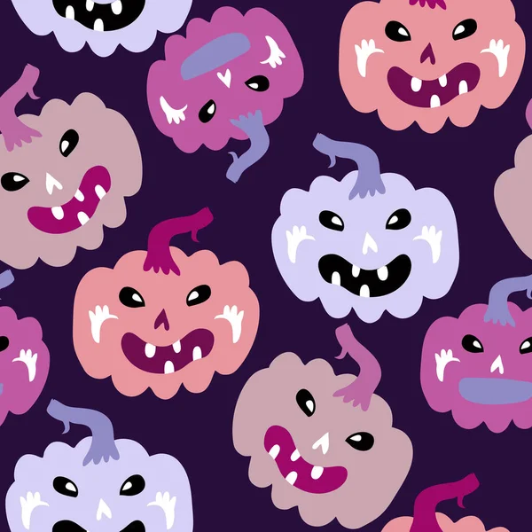 Feliz Halloween Impresionante Patrón Sin Costura Witm Calabazas Lindas Fondo — Archivo Imágenes Vectoriales