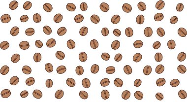 Beyaz bir yüzeye saçılmış birden fazla kahve çekirdeği.