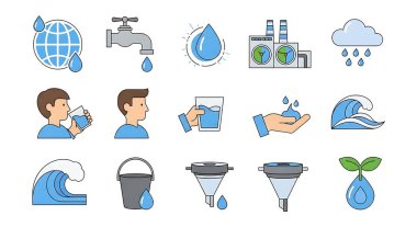 Çevre bilinci için su koruma simgelerinin toplanması