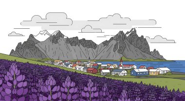 Dağlar ve göllerle çevrili renkli bir köy.