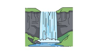 Uçurumlar ve yeşilliklerle çevrili sakin bir şelale tasviri