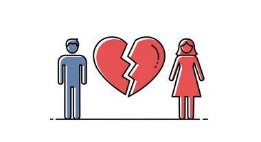 Kırık bir kalple ayrılmış bir kadın ve erkeğin tasviri.