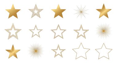 Farklı stil ve efektlere sahip 15 yıldız simgesinden oluşan bir ızgara