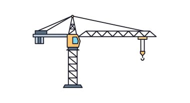 Ağır sanayi ve inşaat alanlarında kullanılan vinç makinesinin basit çizimi.