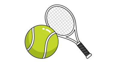 Beyaz arka planda tenis topu ve raketin vektör illüstrasyonu