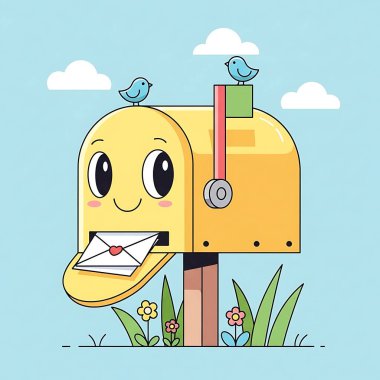 Zarfla gülümseyen sevimli bir kuş.