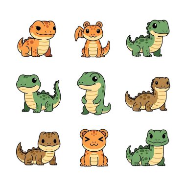 şirin çizgi film hayvanlarının ve yavru hayvanların vektör kümesi