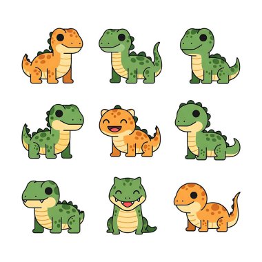 Beyaz üzerinde izole edilmiş bir grup dinozor. vektör çizgi filmi