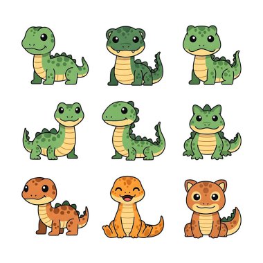 Çeşitli şirin çizgi film karakterleri seti