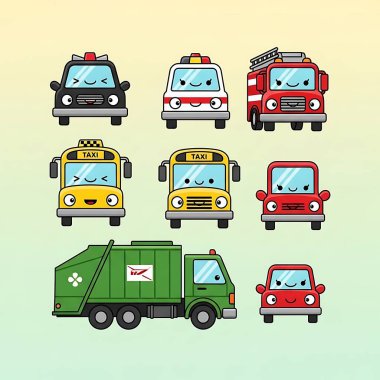 çizgi film arabası ve araçlar ayarlandı