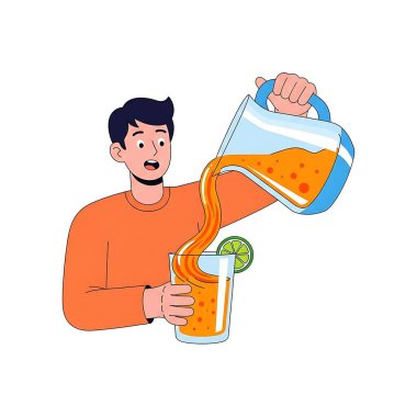 Portakal suyu içen adam portakal suyu illüstrasyonu içiyor.