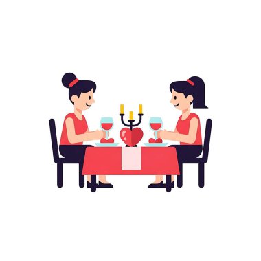 Restoranda şarap içen iki arkadaşın vektör çizimi.