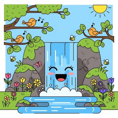 Sevimli küçük bir şelale ve bir kuş