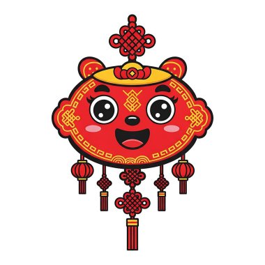 Beyaz arka planda izole edilmiş şirin bir Çin aslanı karakteri