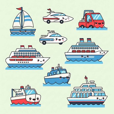 Bir dizi farklı deniz ulaşımı.