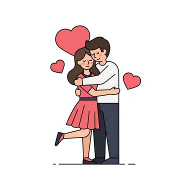 Genç aşıklar vektör illüstrasyon tasarımında birlikte dans ediyorlar