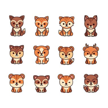 şirin tilki çizgi film seti, vektör illüstrasyonu