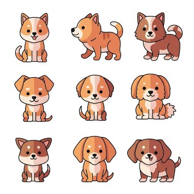 Bir dizi şirin çizgi film köpeği..