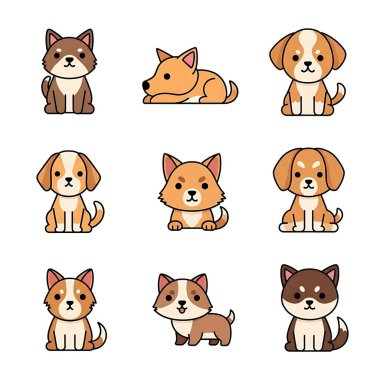 şirin köpek vektör simgeleri kümesi