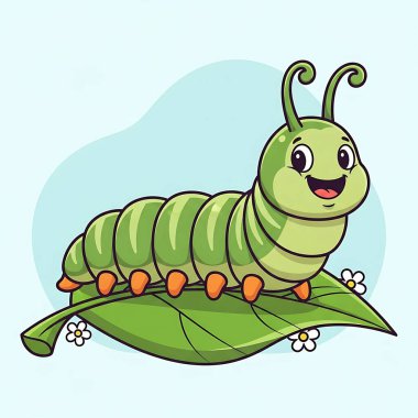 Çimlerin üzerinde oturan şirin tırtılın vektör çizimi