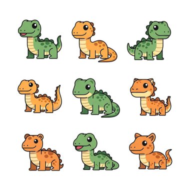 şirin çizgi film timsah ve ejderha vektör kümesi.