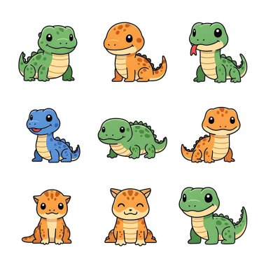 Değişik tiplerde şirin çizgi film canavarları. Çocuklar için vektör illüstrasyonu, kreş, çocuk odası.