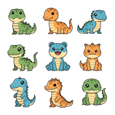 Güzel karikatür dinozor seti. Çizgi film karakterlerinin vektör çizimi