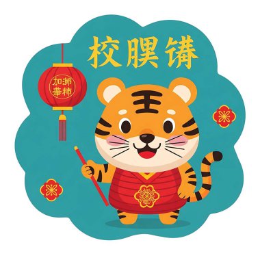 Altın ve kırmızı kaplanlı kırmızı elbiseli Çin kaplanı, vektör çizimi.