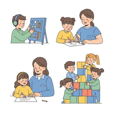 Çocuklu mutlu bir ailenin vektör çizimi.