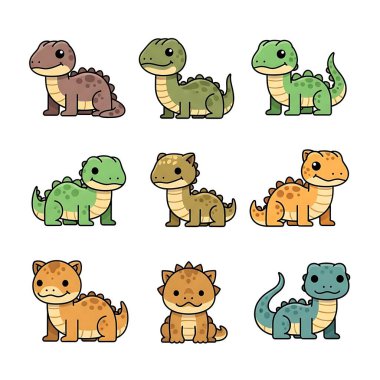şirin karikatür dinozorların vektör kümesi