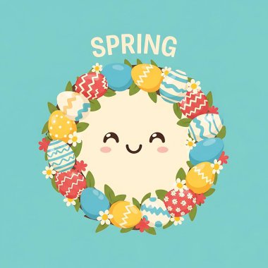 Çiçekli şirin Paskalya yumurtası ve mutlu paskalyalar mesajı.